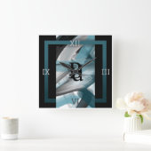 ウォールクロック抽象芸術トレンドホームデコールブルー海 スクエア壁時計 (ホーム)