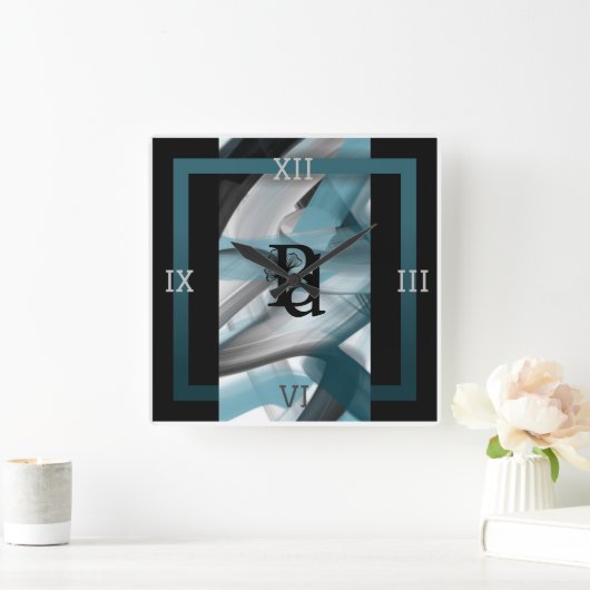 ウォールクロック抽象芸術トレンドホームデコールブルー海 スクエア壁時計 (ホーム)