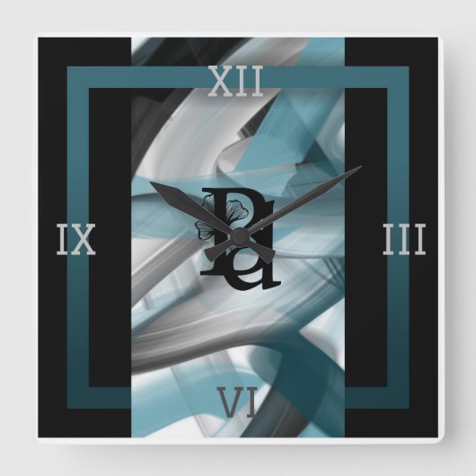 ウォールクロック抽象芸術トレンドホームデコールブルー海 スクエア壁時計 (正面)