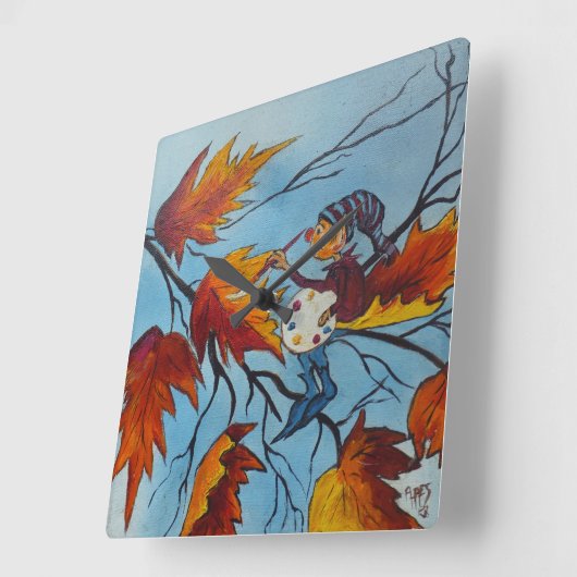 ウォールクロック絵画アン・ヘイズ絵画のピクシー スクエア壁時計 (傾斜)