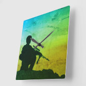 ウォールクロック軍隊兵士シルエット スクエア壁時計 (傾斜)