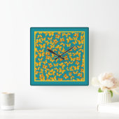 ウォールクロック、ゴールデン蝶オンティール(緑がかった色) スクエア壁時計 (ホーム)