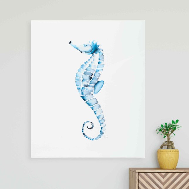 ウォールデコールメタルアートシーホースビーチ メタルプリント (Metal wall art blue watercolor seahorse for beach decor by Victoria Grigaliunas of Do Tell A Belle)