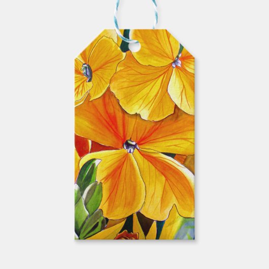 ウォールフラワーのオリジナル水彩画の花のアート ギフトタグ (正面)