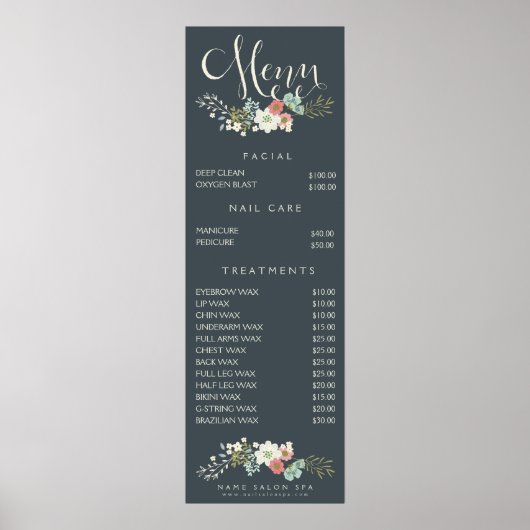 ウォールプリントスパサロン美容師メニュー価格表 ポスター (正面)