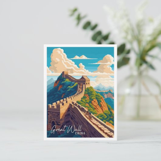 ウォール素晴らし中国アートヴィンテージ旅行イラストレーション ポストカード (スタンド正面)