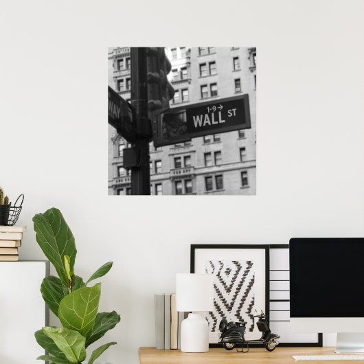 ウォール街のサイン白黒の写真 ポスター (ホームオフィス)