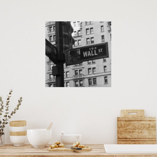 ウォール街のサイン白黒の写真 ポスター (キッチン)