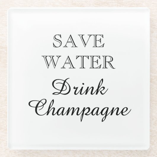 ウォー救トドリンクシャンパーニュおもしろいスクエア ガラスコースター (正面)