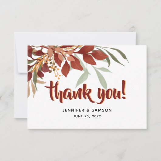 ウォー素朴タカラーボヘミアン秋の結婚式 サンキューカード (正面)