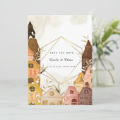 ウォー素朴トカラー結婚式招待状コージーハウス 招待状 (スタンド正面)