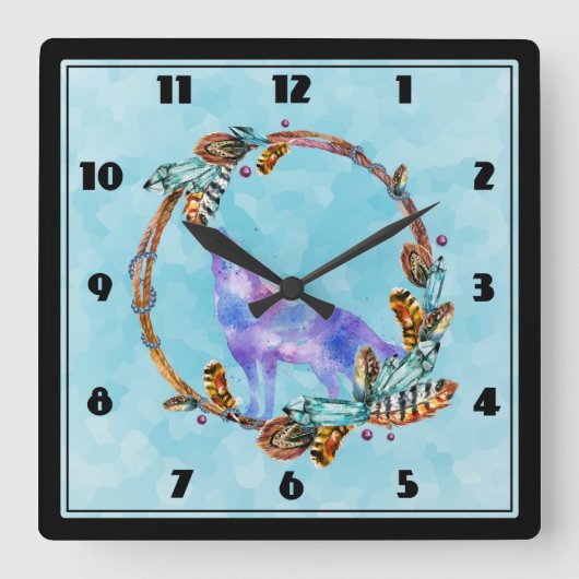 ウオウルフハウリングインアボホスタイルリース スクエア壁時計 (正面)