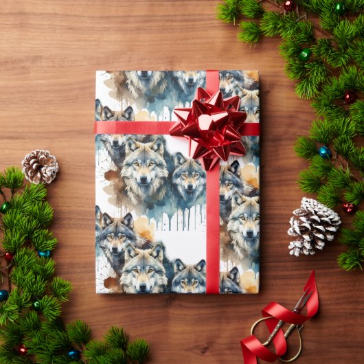 ウオオカミ族の動物自然アート ラッピングペーパー (クリスマスギフト)