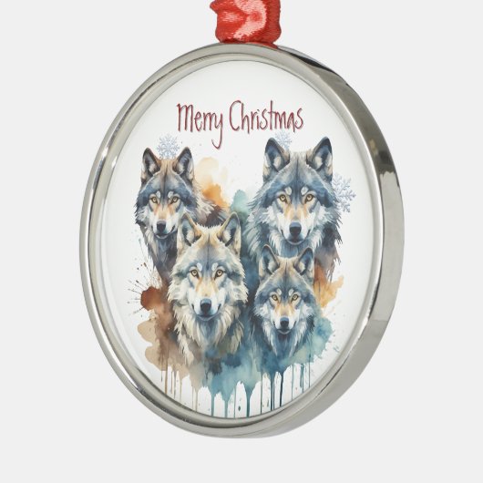 ウオオカミ族の動物野生動物自然アート メタルオーナメント (左)