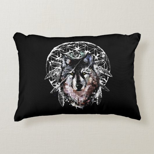 ウオオカミ野生霊動物の水色 アクセントクッション (正面)
