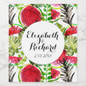 ウオータカラヤシ葉スイカ結婚のモノグラム ワインラベル (シングルラベル)