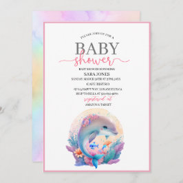 ウオータカラーかわいいドルフィンベビーシャワー招待状 招待状