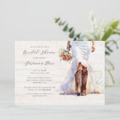 ウオータカラーの花嫁結婚のドレス女性のカーボーイブーツ 招待状 (スタンド正面)