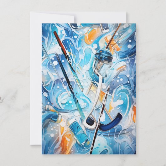 ウオータカラーアイスホッケー誕生日テーマ招待状 招待状 (裏面)