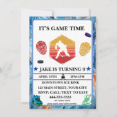 ウオータカラーアイスホッケー誕生日テーマ招待状 招待状 (正面)