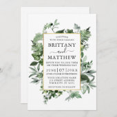 ウオータカラーアイビシダセージ緑結婚金ゴールド 招待状 (正面/裏面)