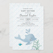 ウオータカラーイルカベビーベビーシャワー招待状 招待状 (正面/裏面)