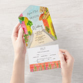 ウオータカラーエキゾチック鳥ラッシュ庭園の結婚式 オールインワン招待状 (貼ってはがせる)