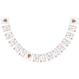 ウオータカラーエレガントストロベリーベリーハッピーバースデー バンティングフラッグ