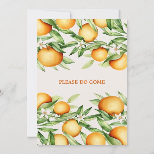 ウオータカラーオレンジシトラスフルーツ結婚植物園 招待状 (裏面)