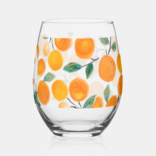 ウオータカラーオレンジシトラスモノグラムの結婚ズ ステムなしワイングラス (左)