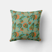 ウオータカラーオレンジターコイズ植物学パーソナライズされた クッション (裏面)