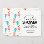 ウオータカラーカクテル色彩の鮮やかカップルシャワーイベント 招待状 (正面/裏面)