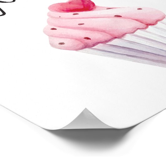 ウオータカラーカップケーキピンクタイポグラフィ引用文キッチン ポスター (角)