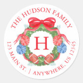 ウオータカラーサッカークリスマスクリスマスモノグラム ラウンドシール (正面)