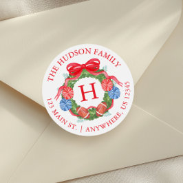 ウオータカラーサッカークリスマスクリスマスモノグラム ラウンドシール