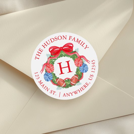 ウオータカラーサッカークリスマスクリスマスモノグラム ラウンドシール