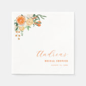 ウオータカラーシトラスオレンジフローラブライダルシャワー スタンダードカクテルナプキン (正面)