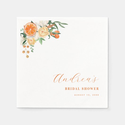 ウオータカラーシトラスオレンジフローラブライダルシャワー スタンダードカクテルナプキン (正面)