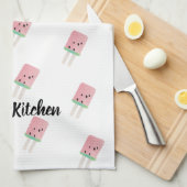 ウオータカラースイカポップ・アートのキッモダンチン キッチンタオル (四つ折り)