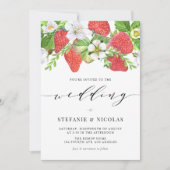 ウオータカラーストロベリーガーランドボタニッ結婚クス 招待状 (正面)