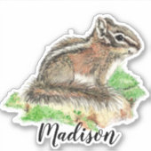 ウオータカラーチプムンクアニマル名前をカスタムする シール (正面)