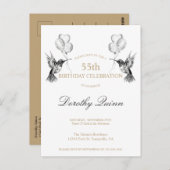 ウオータカラーハミングバードバルーン誕生日招待状 ポストカード (正面/裏面)