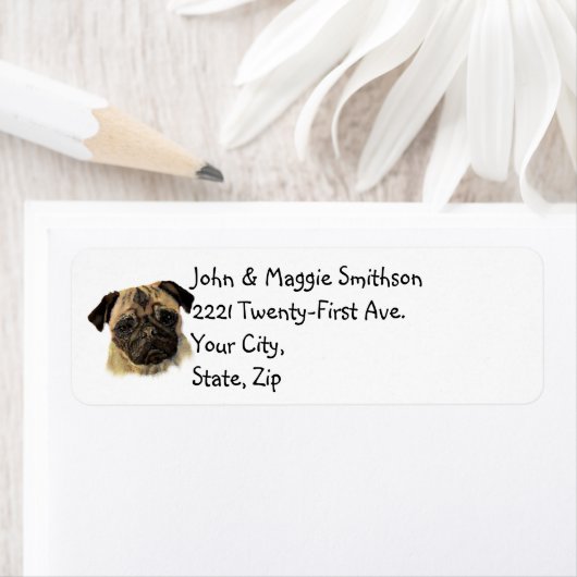 ウオータカラーパグドッグペット動物住所 シール (インサイチュ)