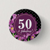 ウオータカラーパープルアイリスボタニカルフローラ水玉模様 缶バッジ (正面)