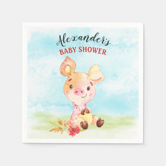 ウオータカラーピギー赤ちゃんシャワーファーム スタンダードカクテルナプキン (正面)
