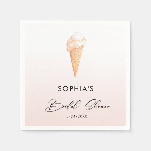 ウオータカラーピンクアイスクリームブライダルシャワーナプキンス スタンダードカクテルナプキン (正面)
