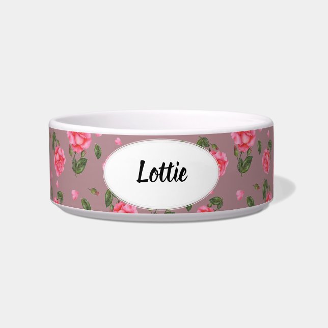 ウオータカラーピンクローズボタニカルイラストレーション ボウル (正面)