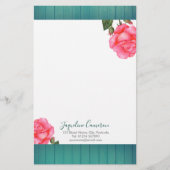 ウオータカラーピンクローズボタニカルイラストレーション 便箋 (正面)