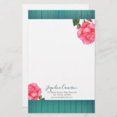 ウオータカラーピンクローズボタニカルイラストレーション 便箋 (正面/裏面)
