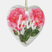 ウオータカラーピンクローズボタニカルフローライラストレーション セラミックオーナメント (右)